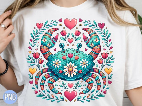 Boho Floral Crab Ocean Heart PNG