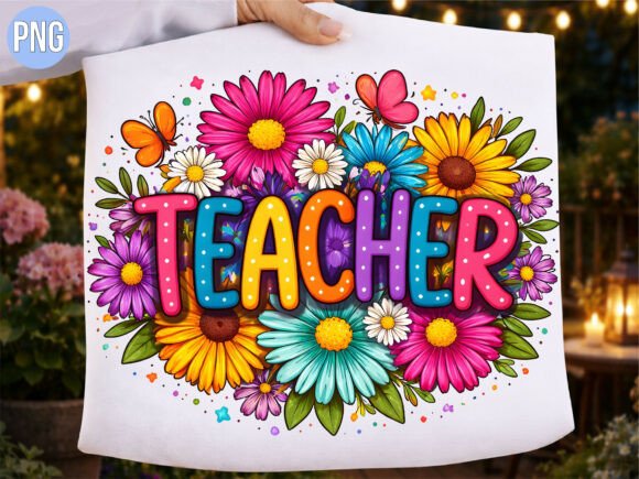 Enhance Your Educational Designs with Teacher Colorful Daisy Flowers PNG
