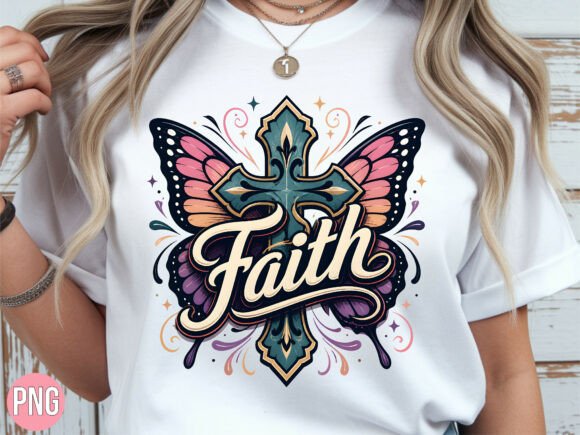 Faith Butterfly Cross Shirt PNG Design