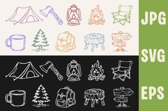 Hand Drawn Camping Icon Set Design