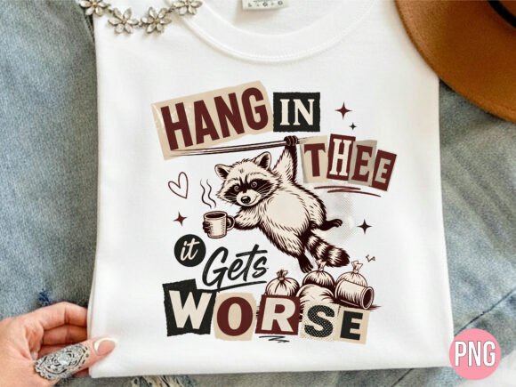 Hang in There Raccoon Coffee Trash PNG