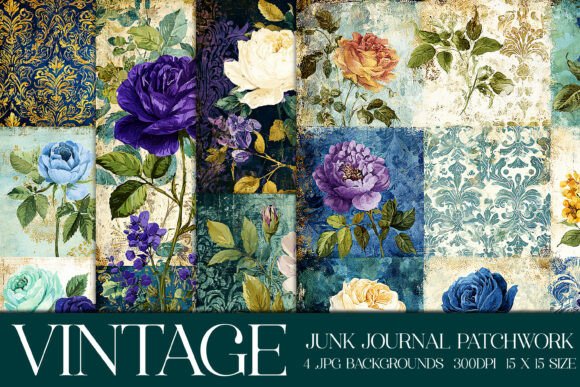 Junk Journal Patchwork Backgrounds S15: Strategic Design Assets for Vintage Aesthetics