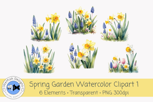 Spring Garden PNG Watercolor Clipart 1: Elevating Digital Design with Hand-Painted Florals