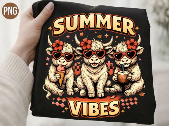 Summer Vibes Highland Cow Trio PNG