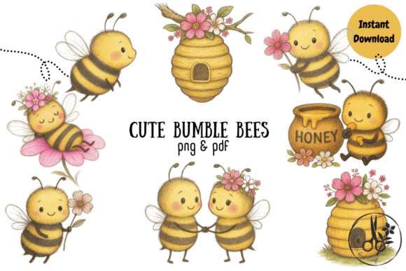 Unlocking Creative Potential with Cute Bumble Bees PNG and PDF Clipart