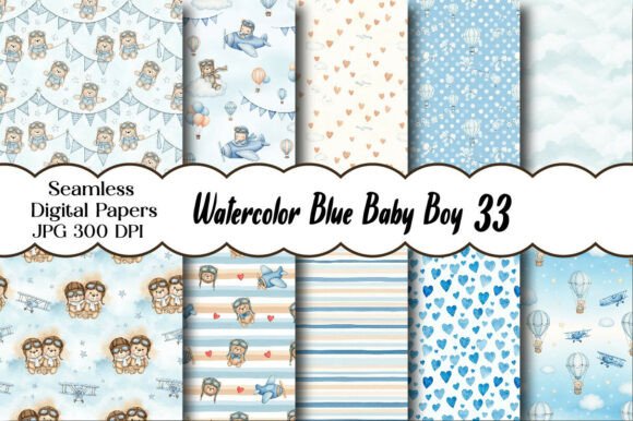 Watercolor Blue Baby Boy Pattern Guide