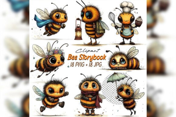 Whimsical Bee Storybook Clipart Set