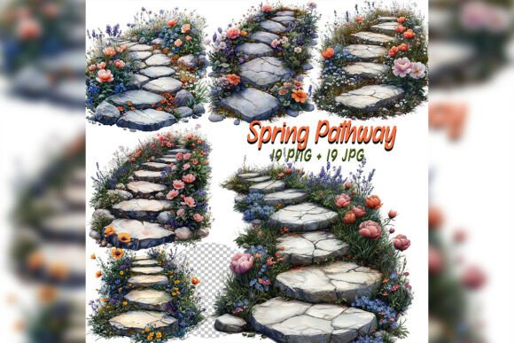 Whimsical Spring Pathway Clipart Set